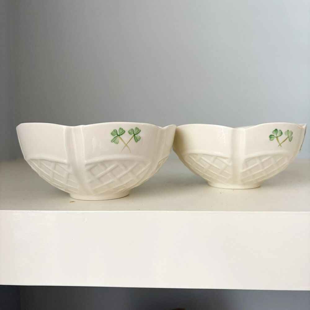 Belleek Ireland Porcelain Bowls set of 2 Shamrock Irish Dish 6"